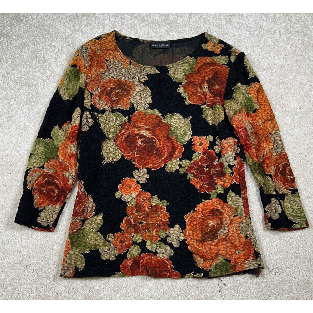 Brittany Black Womans Size S Black Floral‎ Top Whimsigoth Dark Fairy